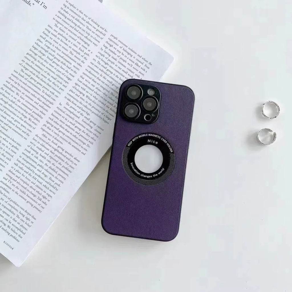 Black litchi grain leather phone case for iPhone 15 Pro with magnetic suction and anti-fingerprint finish