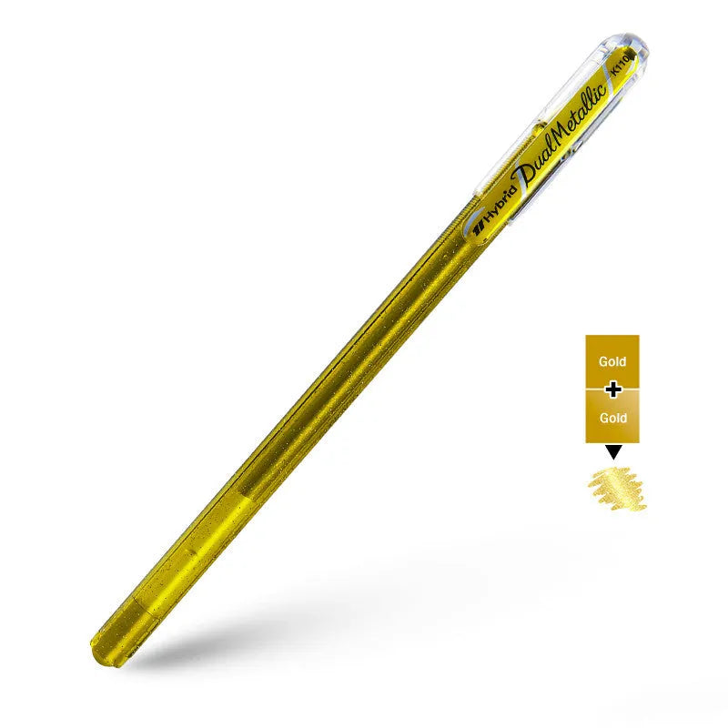 Flash K110 1.0mm gel pen with pearlescent glitter ink in eight colour options on white paper.