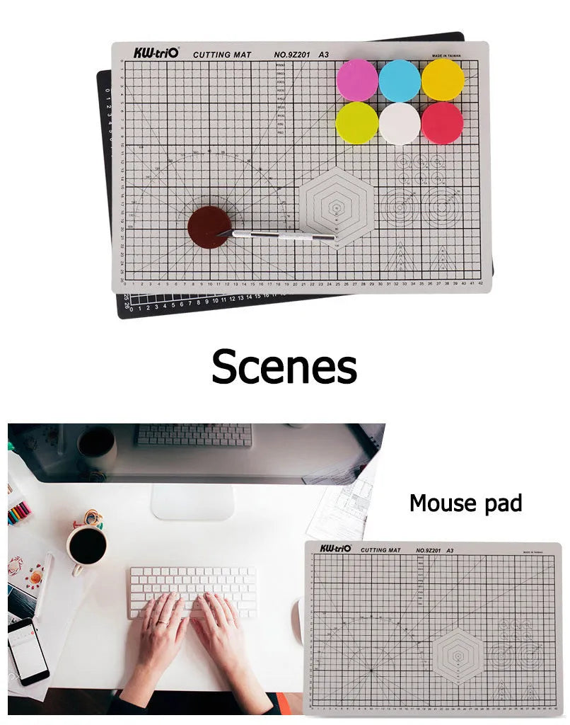 Green A3 self-healing cutting mat showing centimetre grid lines and double-sided design