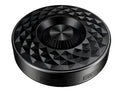 Compact black, orange, and silvery white Bluetooth wireless sound box speaker on a surface.