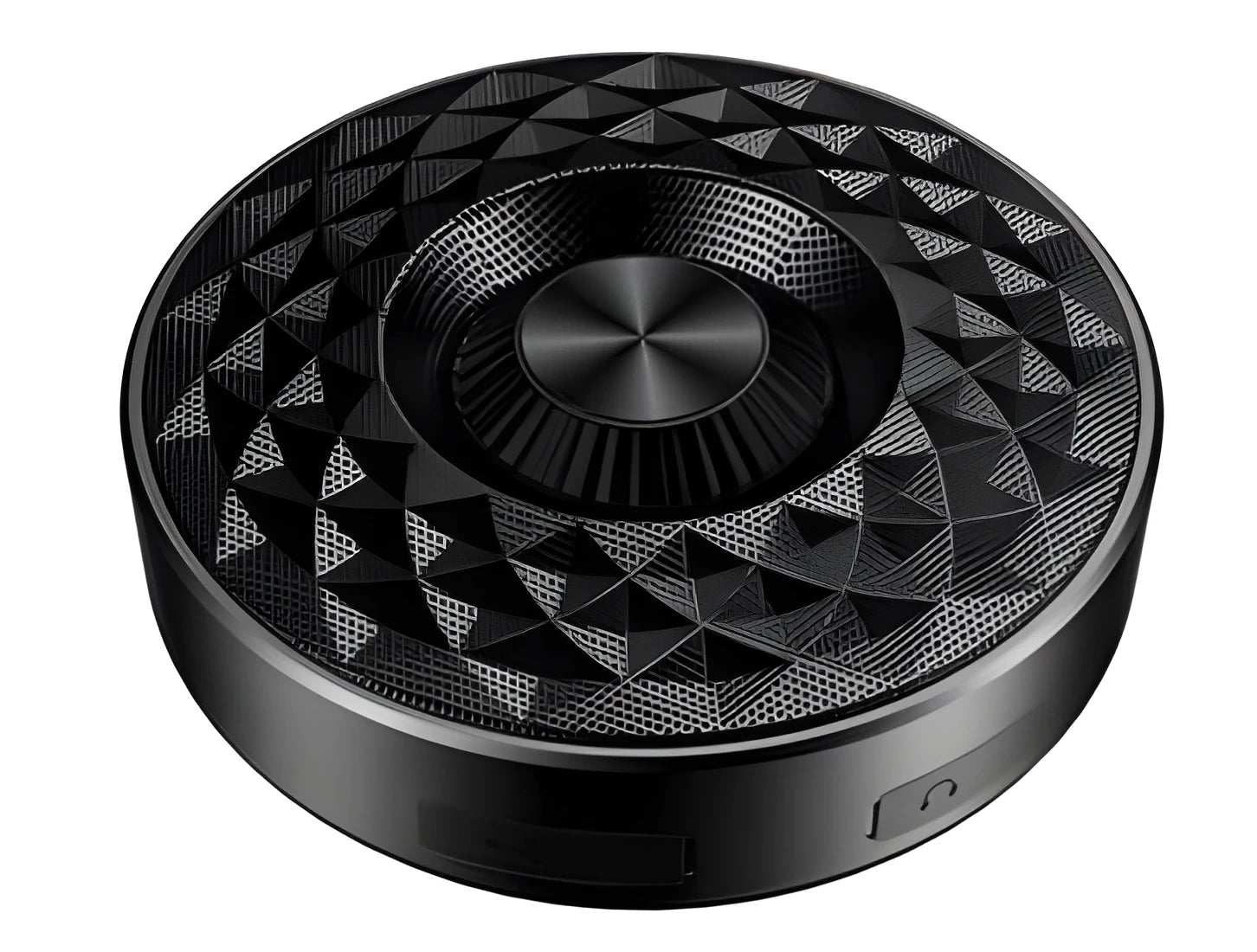 Compact black, orange, and silvery white Bluetooth wireless sound box speaker on a surface.