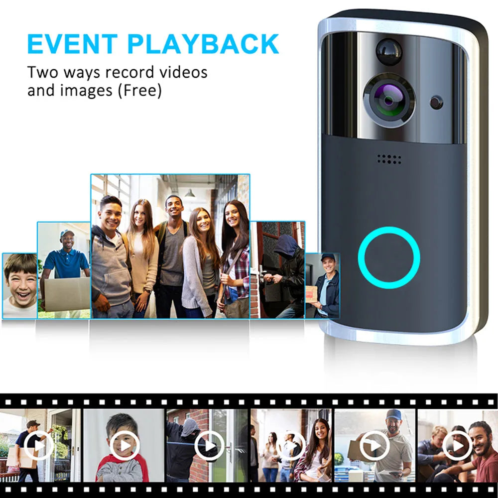 Wireless WiFi video doorbell camera with 32GB TF card, PCB body, black or silver, night vision