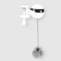 White electronic motion cat toy with ABS body, rope and fur ball accessory, 7cm ball diameter