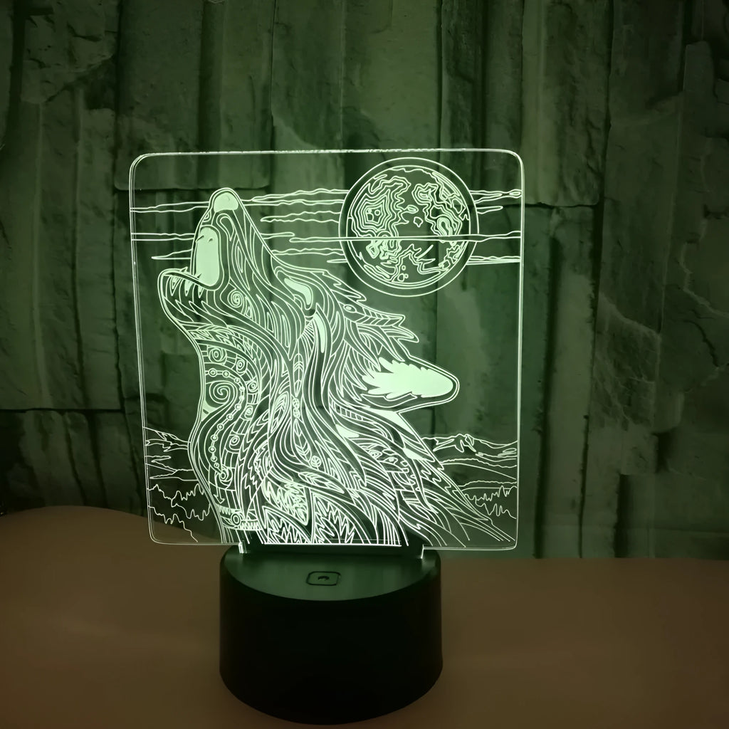 Colour-changing LED desk lamp with acrylic shade and remote control on wooden desk