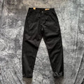 Casual loose straight track pants for men in black cotton solid colour