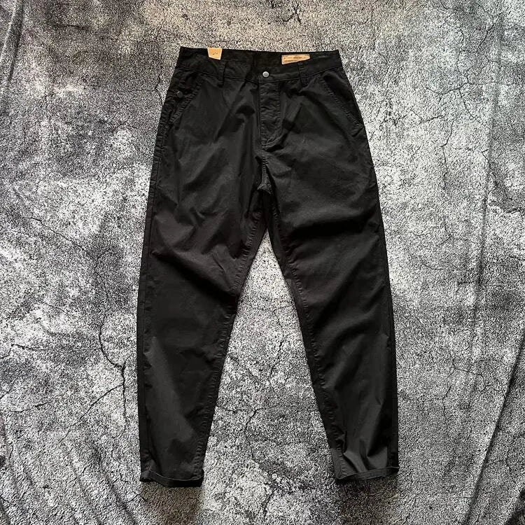 Casual loose straight track pants for men in black cotton solid colour