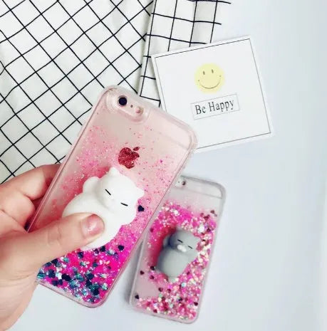 Set of four glittery cat-themed phone cases for iPhone models 6, 7, 8, and X.