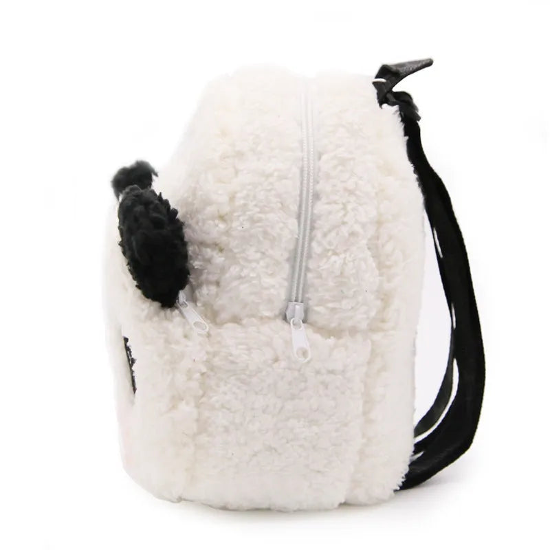 Panda school bag in cotton, small size, 56-75L capacity, with bow and black ears, certificate bag, no shoulder straps.