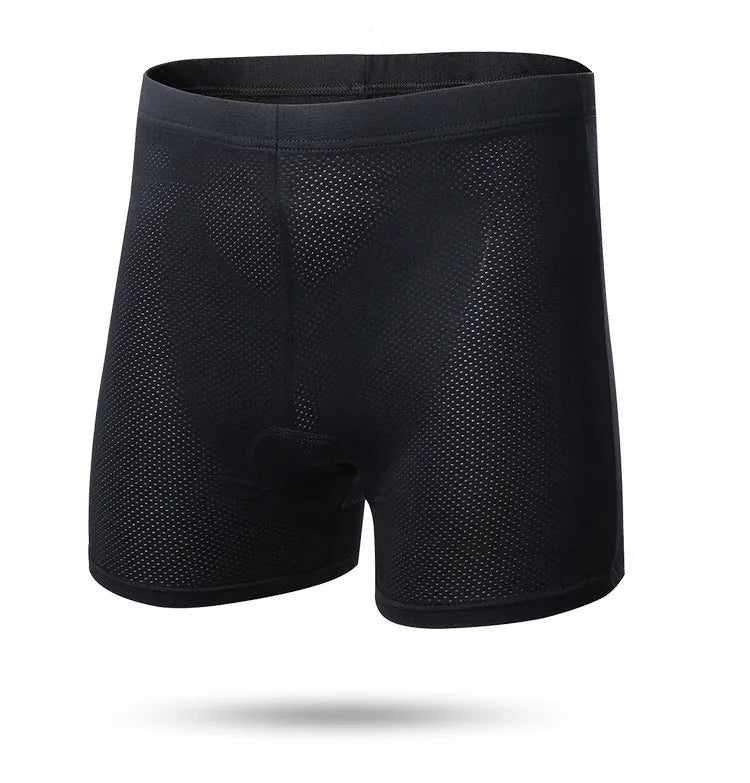 Black polyester cycling pants with sponge cushion padding for road and mountain bikes, sizes S to 3XL
