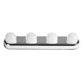 Four bulb round mirror headlight with suction cup mount on a bathroom mirror, ABS housing, cordless LED lamp