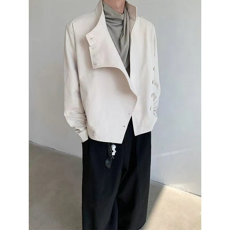 Men's solid colour casual jacket in black or apricot, cotton blend polyester, regular sleeve and regular length, sizes L to 4XL