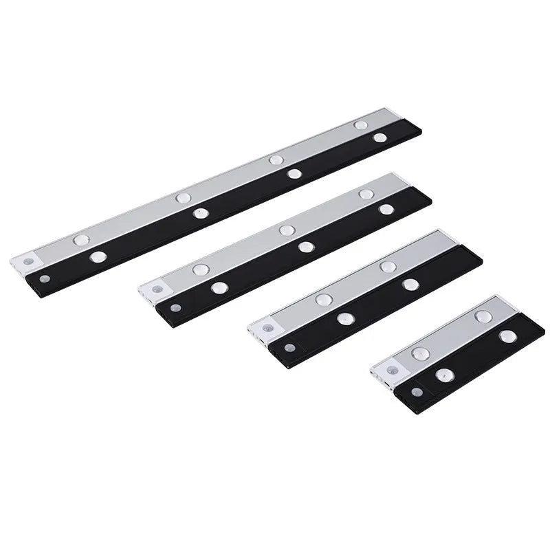 Rechargeable cat's eye hill corrugated LED light strip in black or silver with magnetic mount.