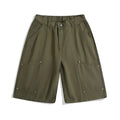 Workwear rivet cropped pants in wide-leg shorts style with mid waist and micro-elastic fabric