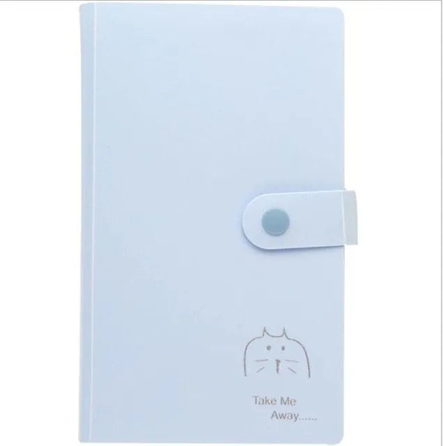 Blue PVC and PP business card holder book showing protective shell and insert pockets for cards.