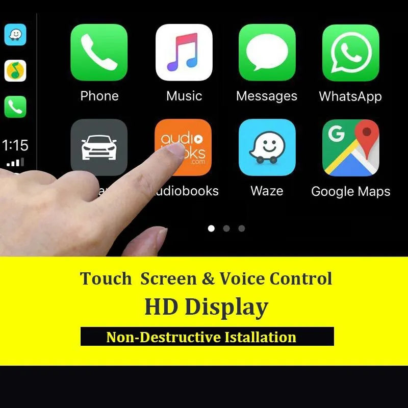 Black wireless CarPlay USB dongle for Android car stereos with Bluetooth connectivity