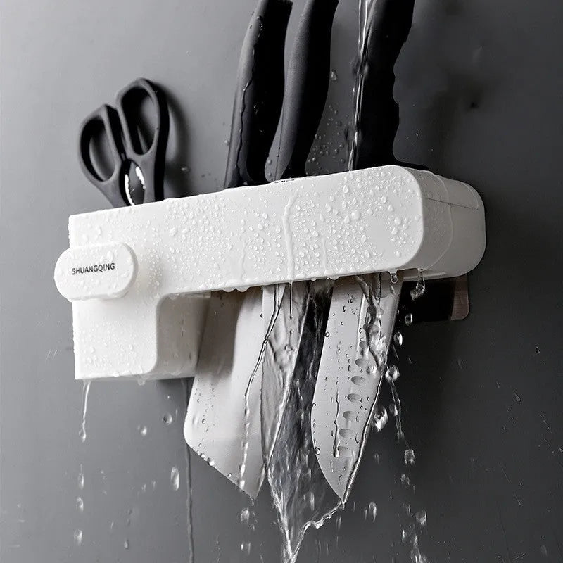 White plastic kitchen knife rack with 26cm height for countertop organisation