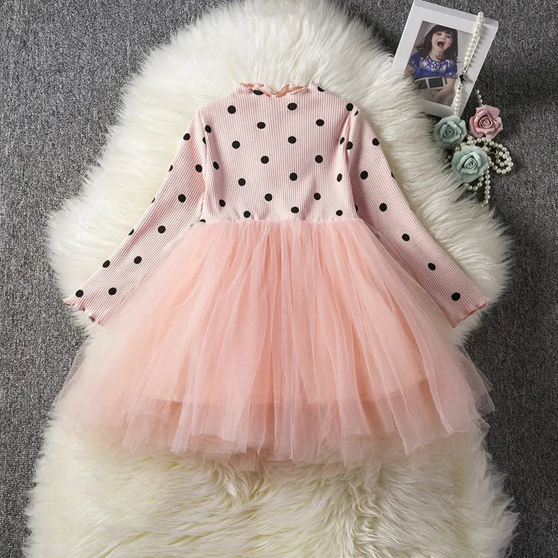 Baby girls long sleeve lace tutu dress in black, pink or white for christening and birthday parties