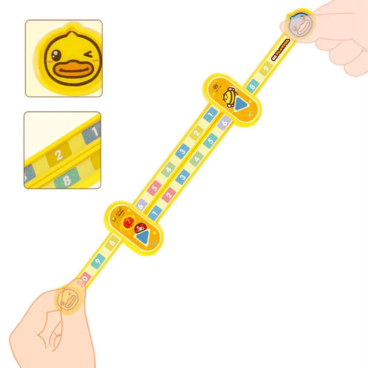 Yellow plastic cartoon digital decomposition ruler for children's maths learning, 24.5 cm long.
