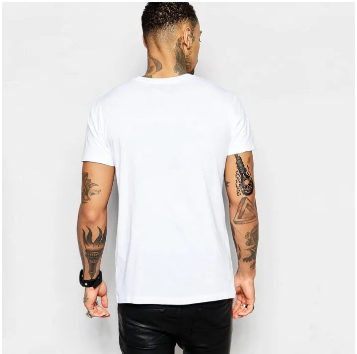 Plain white short sleeve cotton t-shirt front view, available in sizes S to 3XL