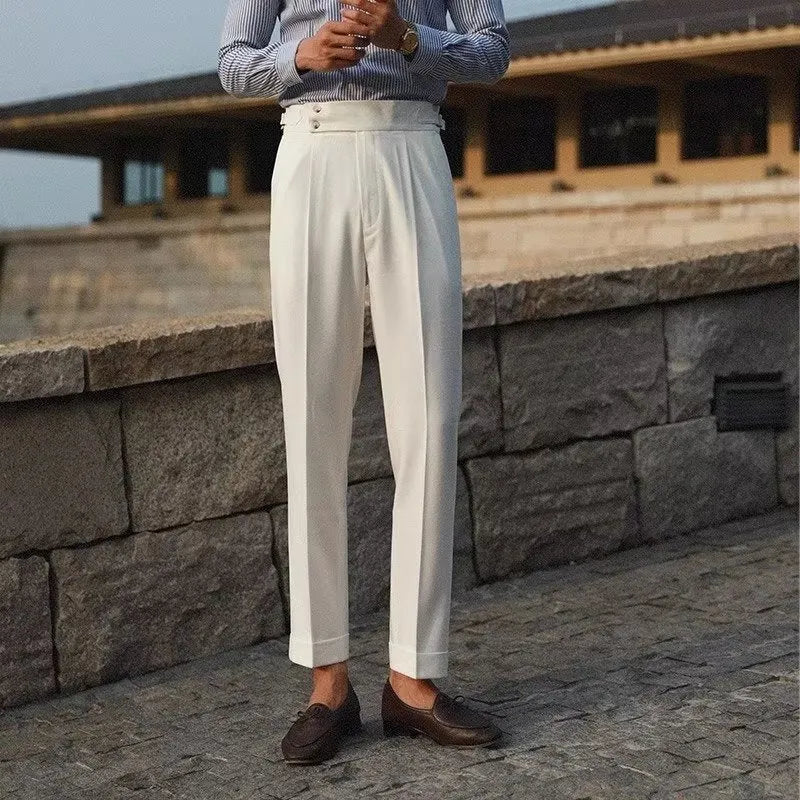 Straight leg slim fit suit trousers in polyester blend fabric for business formal wear