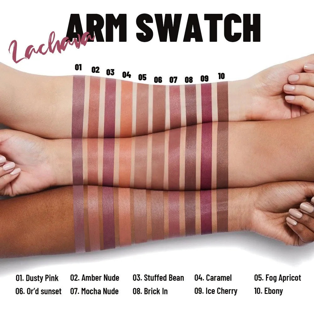 Matte nude lip mud lipstick in 10 waterproof nude colours with non-stick cup formula, 3.5g standard tube