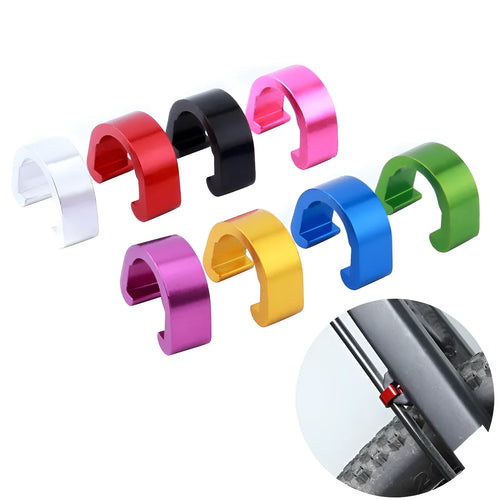 Ten aluminium alloy C-shaped buckles in assorted colours on a white background.