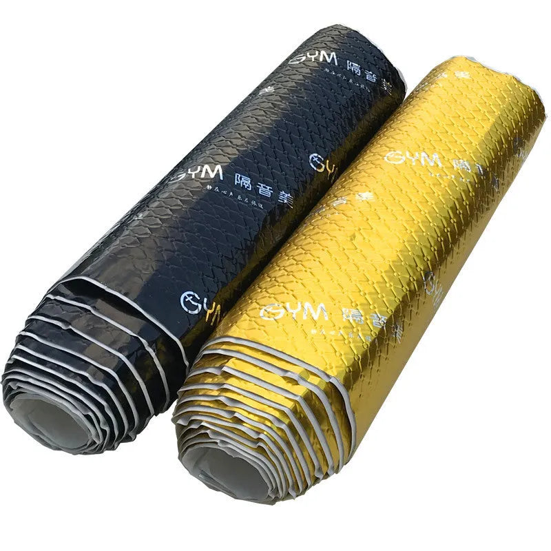 Car shock absorber soundproofing kit with butyl rubber, synthetic polymer, and soundproof cotton in black or yellow, 1.6m or 3.2m.