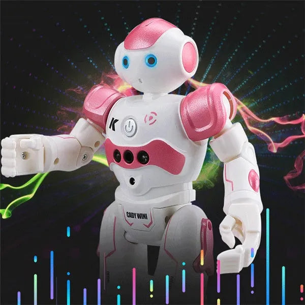 Remote control toy smart robot in blue with gesture sensing, dance, and eye lights
