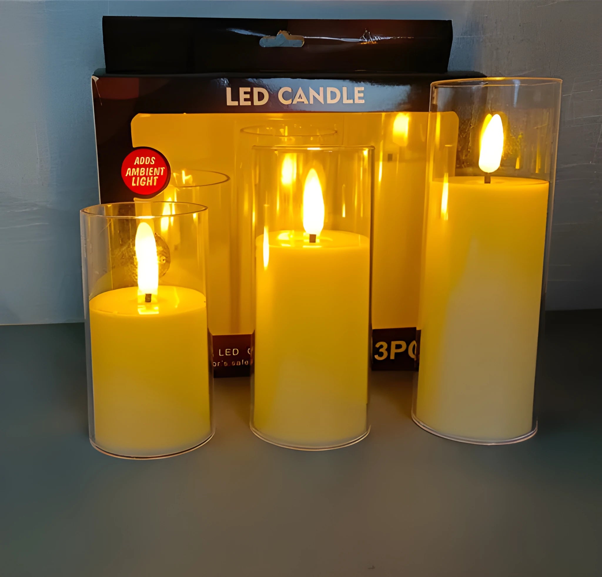LED simulation candle lamp in cup shape, ivory white, 5.5cm height, 3-pack