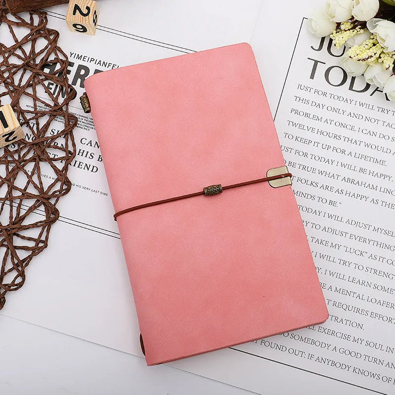 A6 diary notebook with imitation leather cover and cowhide rope binding, shown in grey colour.