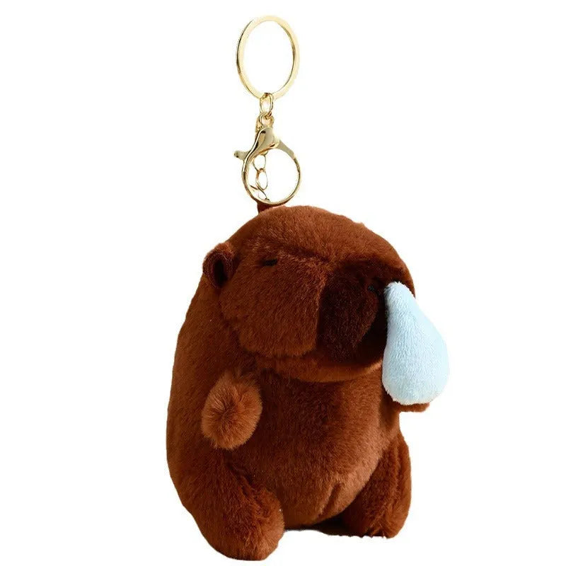 Creaking Capabala pendant plush doll in A Dai Snot colour with bear pattern, clip-on Korean style suitcase ornament