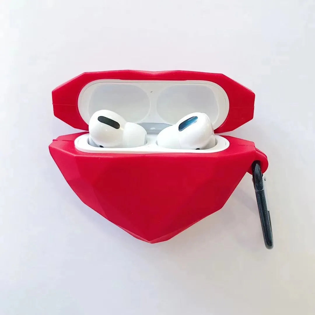 Red silicone case with diamond and heart design for Apple AirPods 1st 2nd 3rd generation