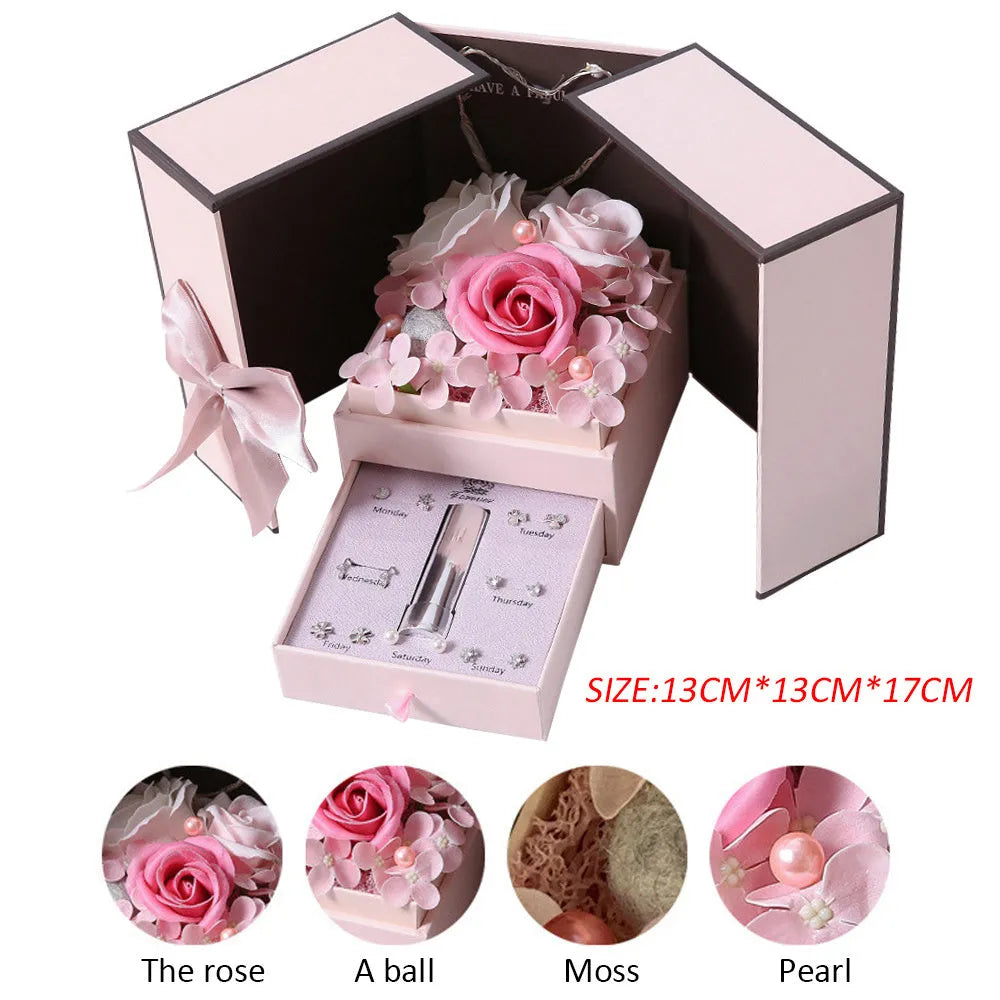 Pink lamp soap flower gift box with handmade rose for Christmas and Valentine's Day