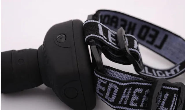 Outdoor 3W LED strong head light in black with adjustable telescopic lens and braided headband