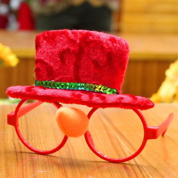 Christmas character glasses frames with Santa, snowman, and rabbit ear designs