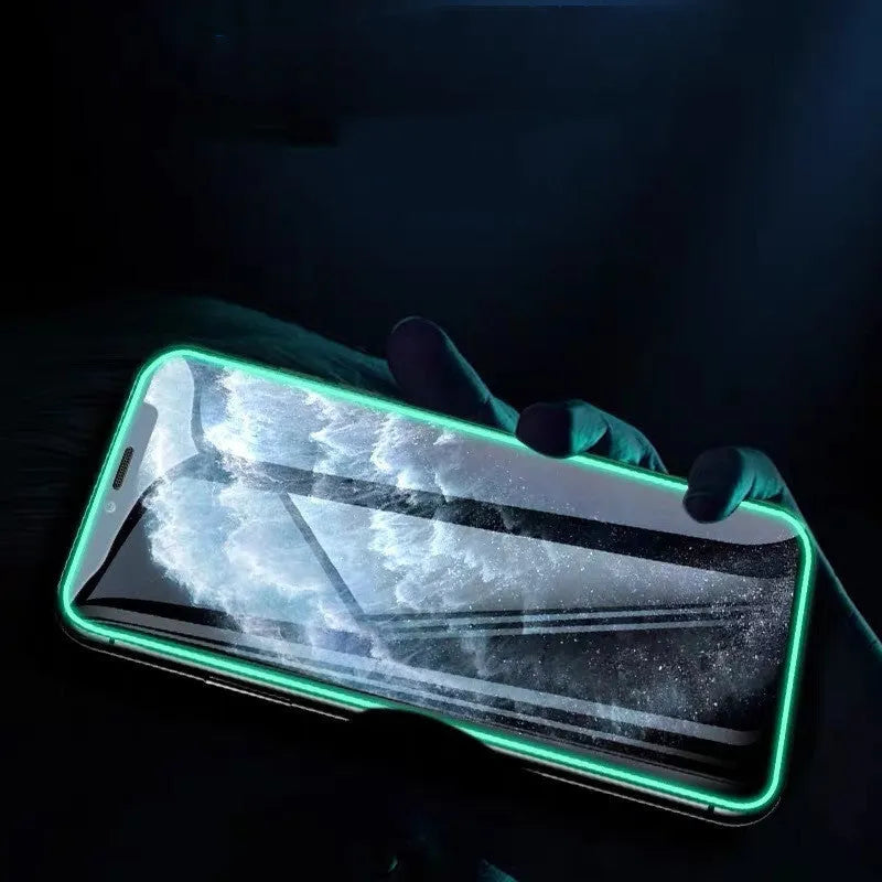 Luminous full cover tempered glass screen protector for iPhone glowing in the dark