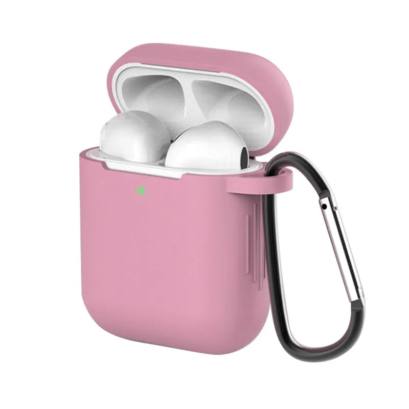 Apple AirPods silicone protective case in multiple colours showing clamshell design