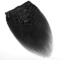 Real human hair clip in wig 8 piece set 120g kinky straight black hair extensions