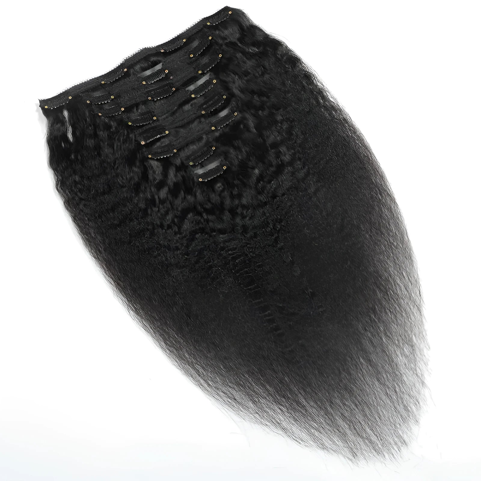 Real human hair clip in wig 8 piece set 120g kinky straight black hair extensions