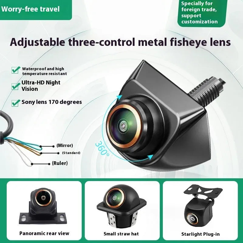 Universal metal fisheye lens for car camera with three-control line, metal shell, 600TVL resolution, South Korea screw type
