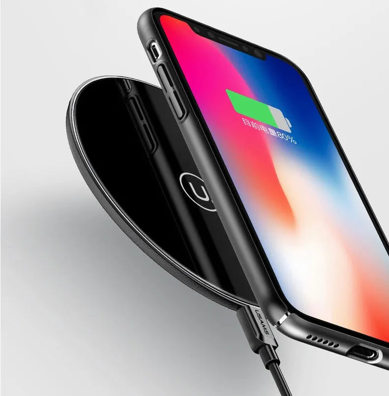 Glass disc wireless charger with LED indicator in black or white colour