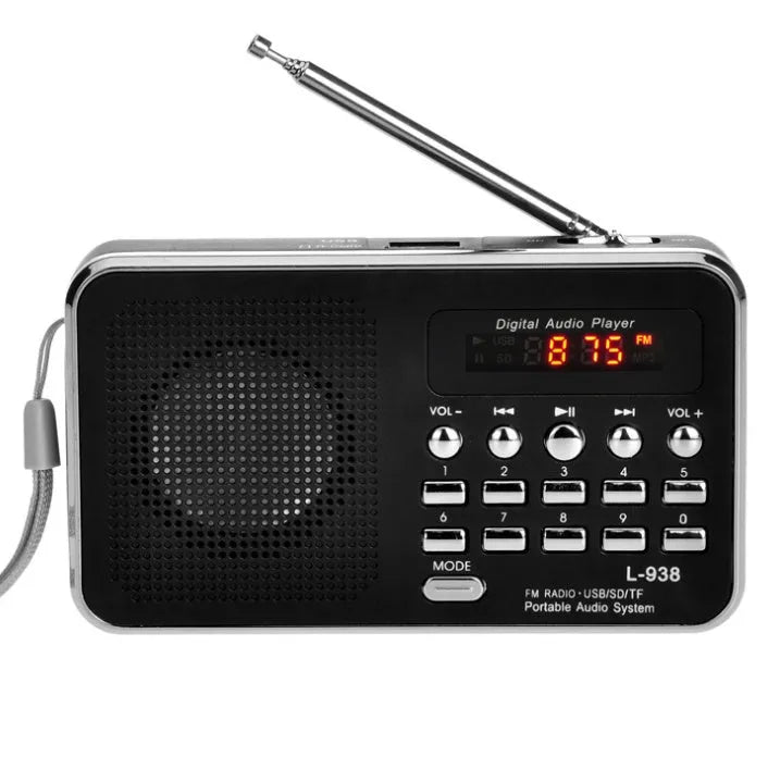 L-938 plugin speaker in white with button controls for MP3 and gospel playback