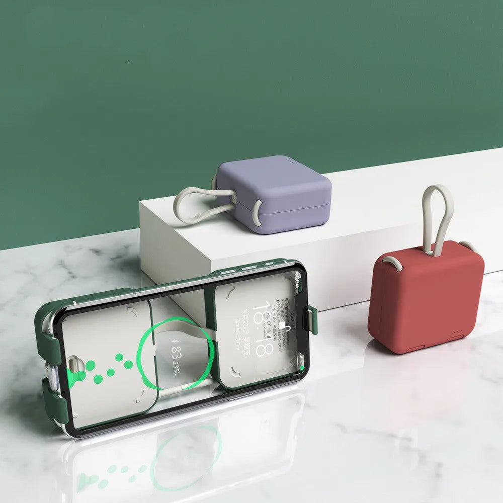 Handbag clip-on power bank with mobile phone stand function in blue, green, red or white colours