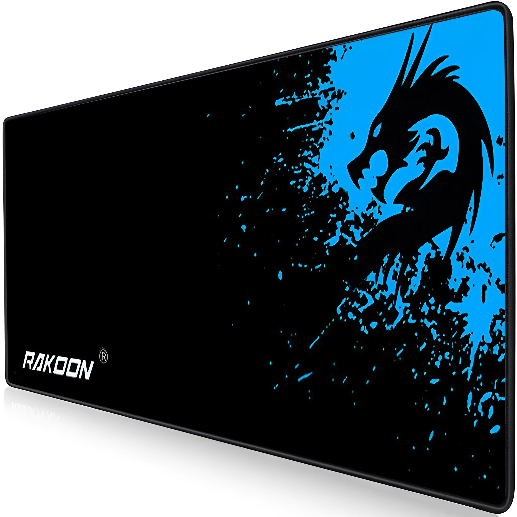 Mouse pad with textured surface and reinforced stitching edges on a desk