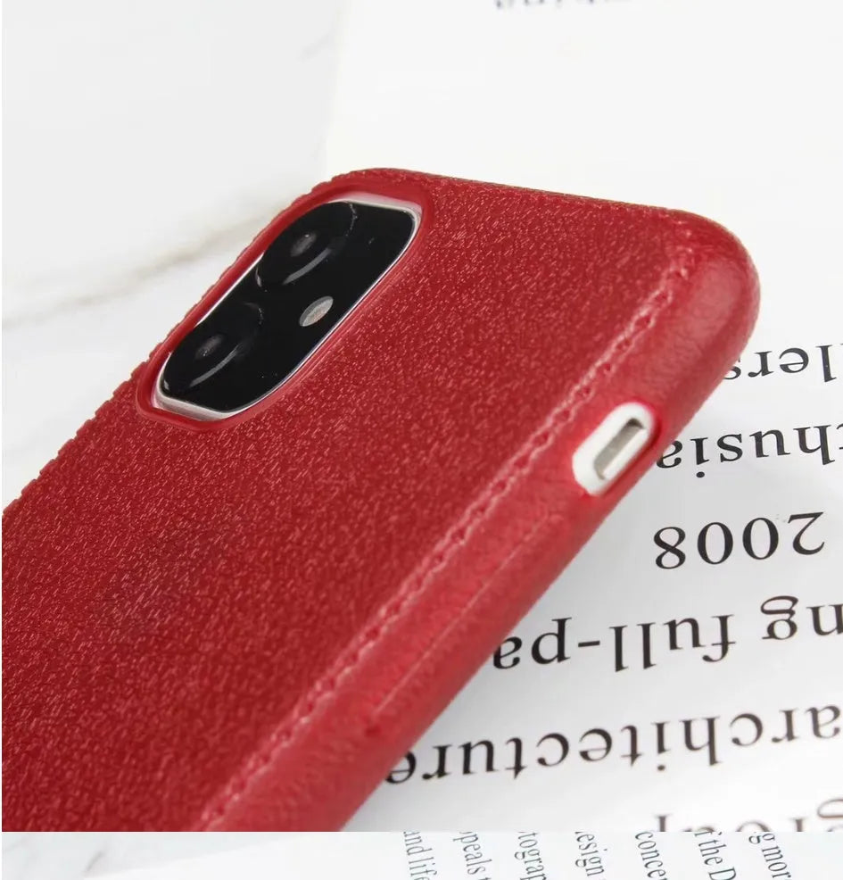 Leather finish TPU iPhone case in Black, Brown, Navy Blue or Wine Red with raised edges