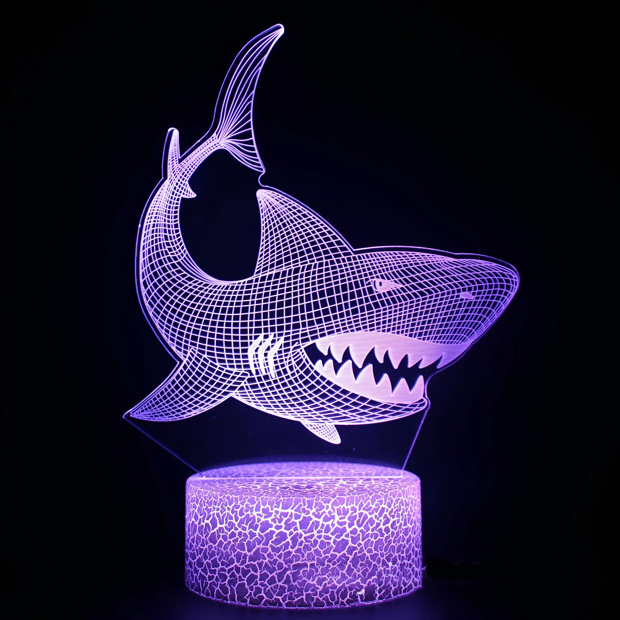 Shark series 3D LED table lamp with colourful lighting and cracked base design
