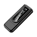Black USB car Bluetooth receiver with AUX output port for wireless music streaming to car stereo.