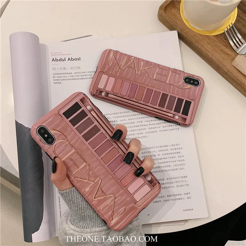 Flesh coloured silicone iPhone case with an eye shadow pattern design on the back.