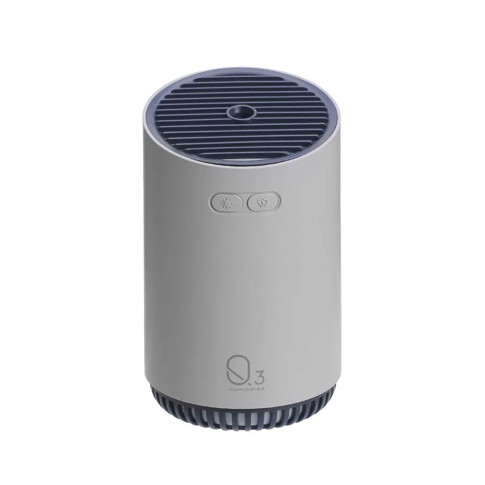 Mini aromatherapy car humidifier Q3 in white, pink, and grey with 320ml tank