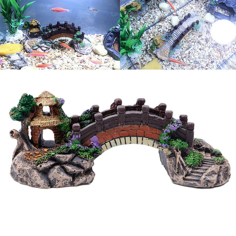 Resin aquarium bridge ornament for fish tank and fish globe landscaping, small version 19cm long